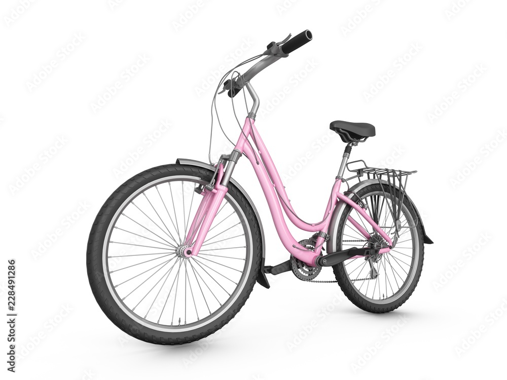 3D Rendering pink bicycle isolated on white background