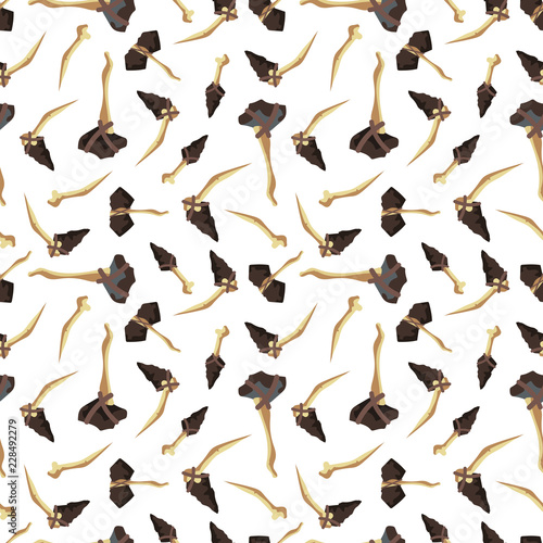 Ancient stone age tools for hunting seamless pattern. Vector illustration