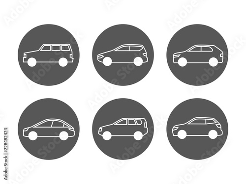 Cars line icons vector set. Side view auto icons illustration isolated on white