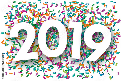 Jahr 2019 Konfetti bunt farbig Konfettiregen