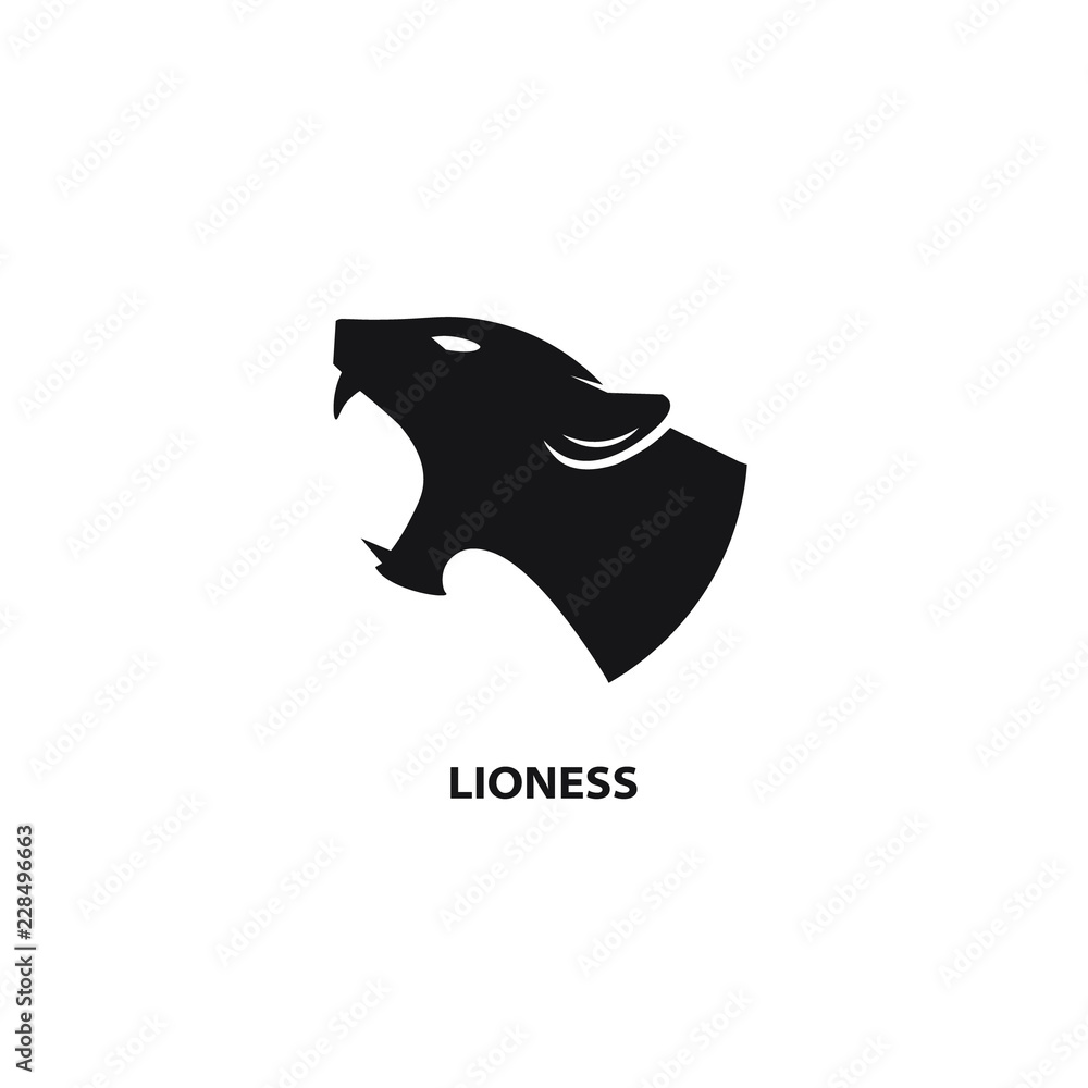 Obraz premium Lioness head black icon. Vector illustration.