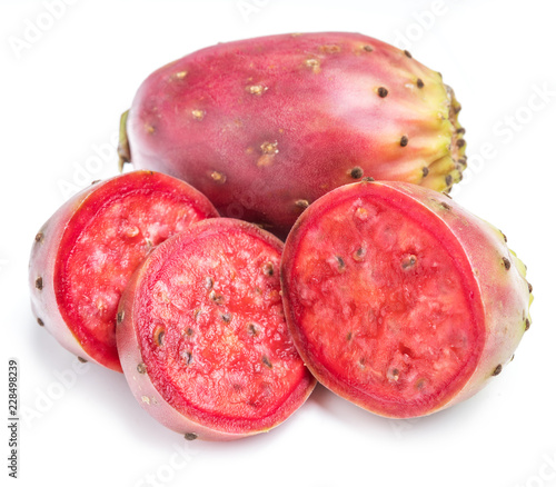 Opuntia fruit or prickly pear fruit on white background. Close-up.