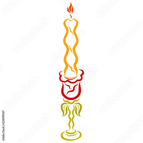 Candlestick in the form of a rose and an elegant burning candle in it