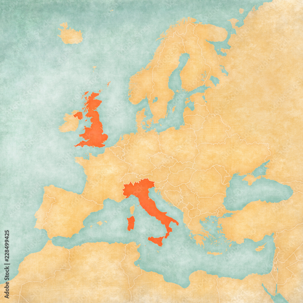 Map of Europe - UK and Italy