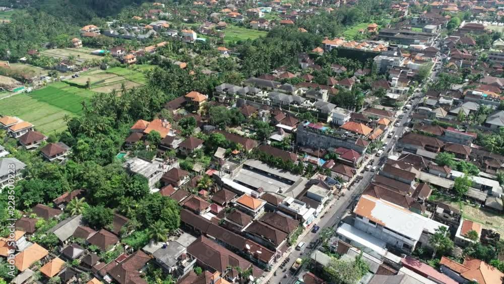 Aerial of Buildings in Ubud, Bali, Indonesia Aerial of Buildings in Ubud, Bali, Indonesia