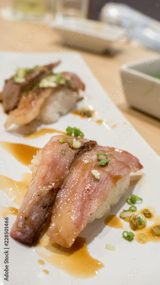 Ribeye sushi  close up