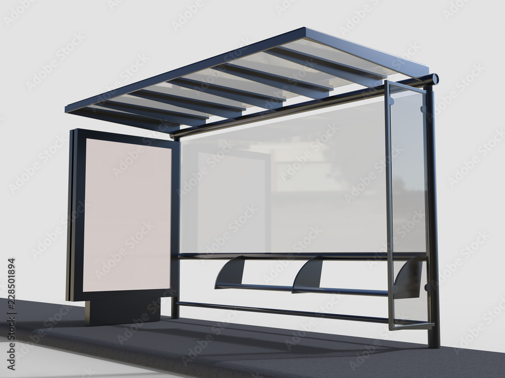 Blank white mock up of vertical light box in a bus stop. 3d render illustration. Blank white mock up of vertical light box in a bus stop. 3d render illustration.