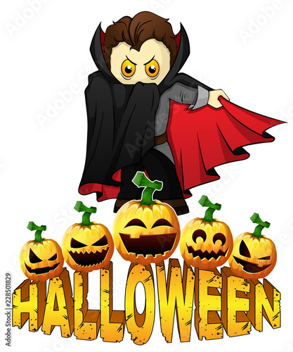 Halloween Poster with Dracula. Vector illustration.