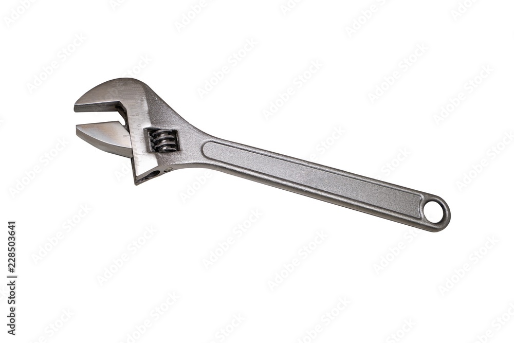 New adjustable wrench on white background New adjustable wrench on white background
