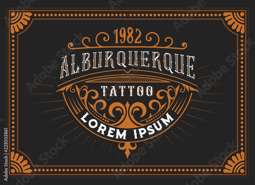 Vintage Tattoo Logo with floral frame.