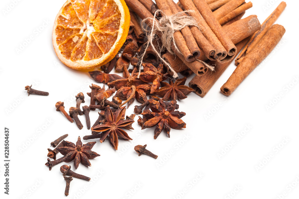 Cinnamon sticks and star anise isolated on white background Cinnamon sticks and star anise isolated on white background