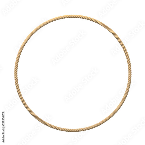 3d rendering of an isolated beige rope making a complete circle on a white background.
