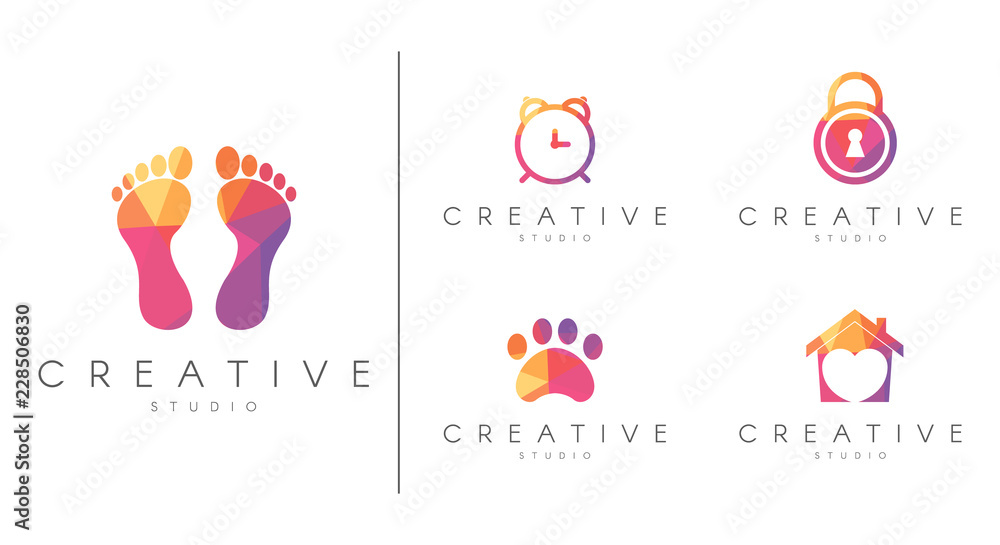 Polygonal Logotype set. Brand identity collection for sport, education , animals,  security, vector template.