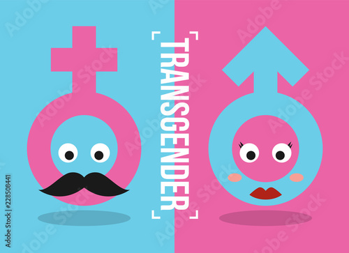 transgender and Transsexual concept with pink female sign Looks like a mustache man and blue male sign looks like Red-lipped woman verctor design