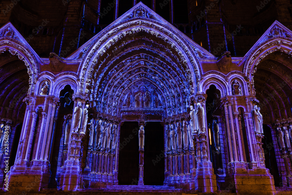 Building facade light festival Chartres