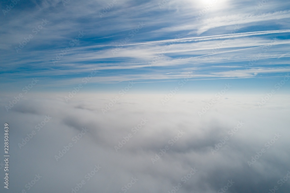 Beauty blue sky over the foggy city