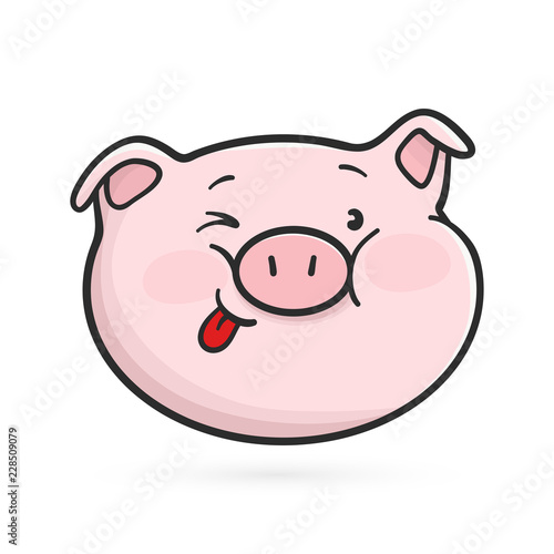 Showing a tongue emoticon icon. Emoji pig is showing a tongue. Vector illustration