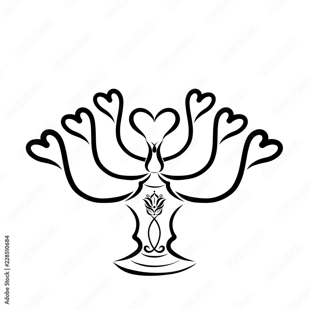 Fototapeta premium Decorative candlestick for seven candles, hearts, fish and flower