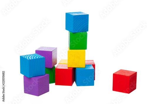 Wooden building blocks isolated on white background