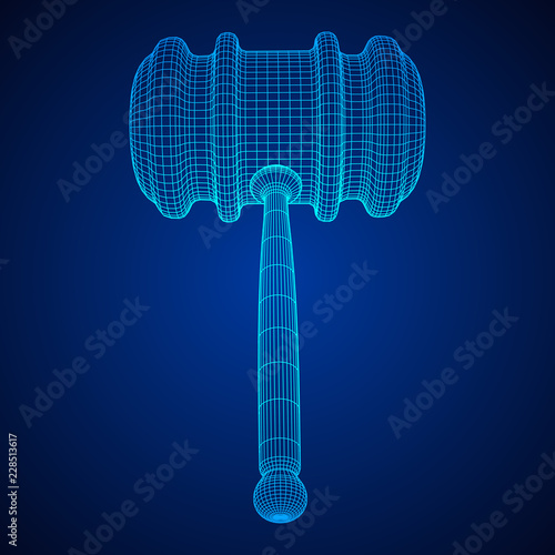 Gavel, hammer of judge or auctioneer. Wireframe low poly mesh vector illustration