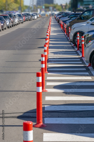 Long walking path in the office parking lot