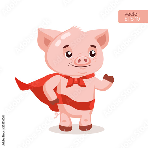 Funny Cartoon Pig Vector. Superhero Pig Cartoon Mascot Character Vector Illustration. Symbol Of The Chinese New Year. Illustration of a SuperHero Pig.