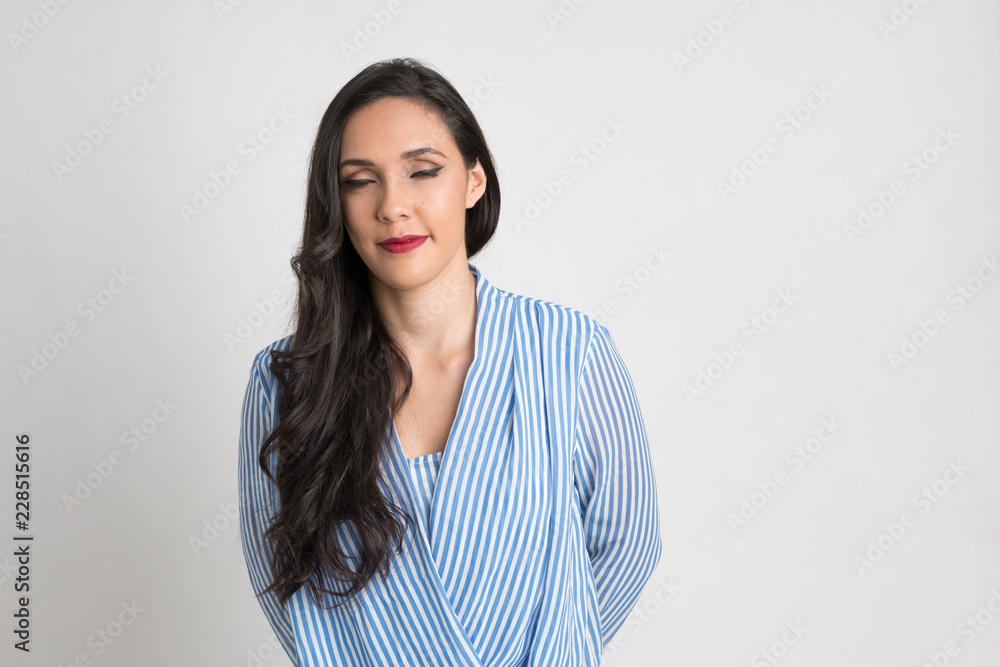 Woman wwith long hair and red lips with eyes closed Woman wwith long hair and red lips with eyes closed