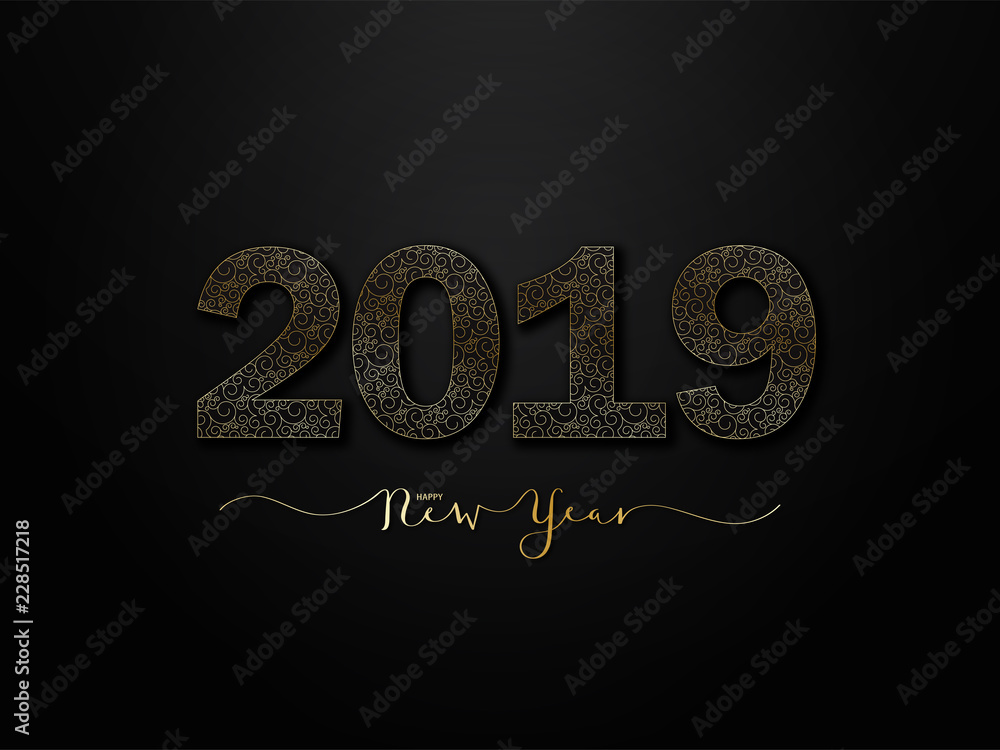 HAPPY NEW YEAR 2019 brush calligraphy card