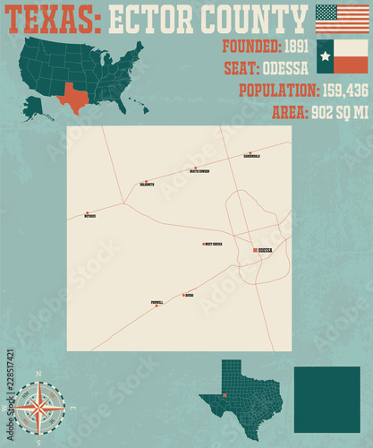 Detailed map of Ector county in Texas, USA