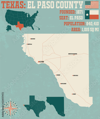 Detailed map of El Paso county in Texas, USA