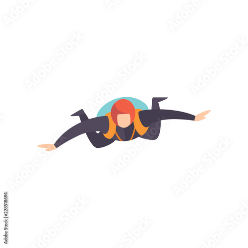 Skydiver flying in the sky, skydiving, parachuting extreme sport vector Illustration on a white background