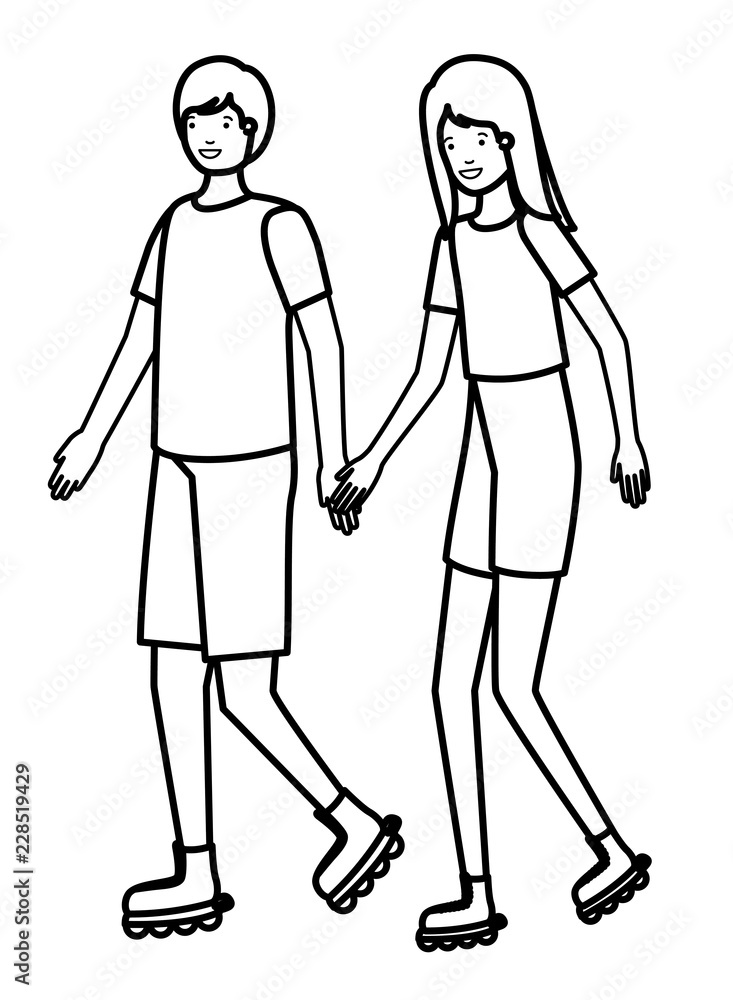 young couple in skates characters young couple in skates characters