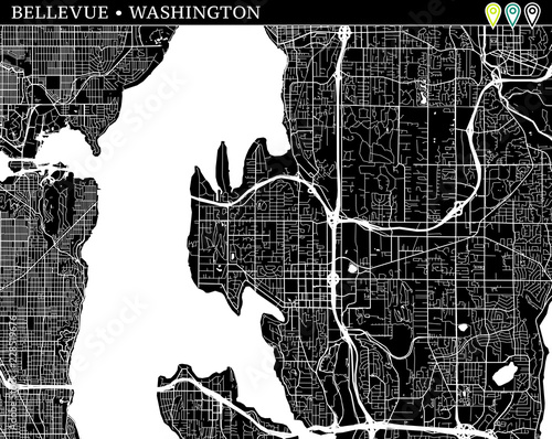 Simple map of Bellevue, Washington
