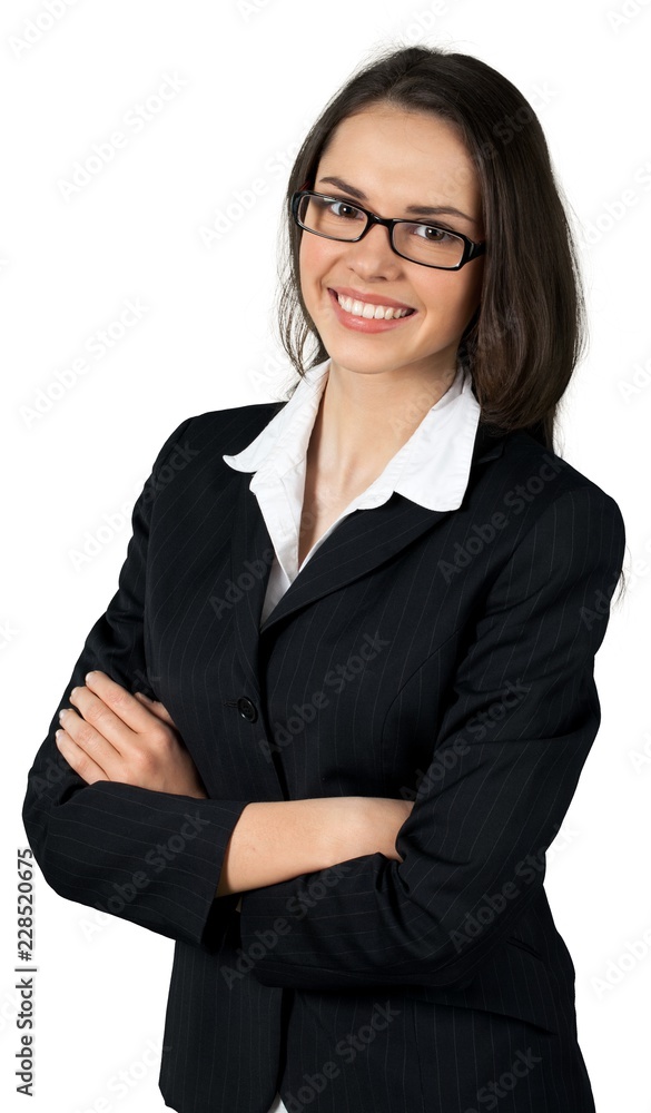 Friendly Young Businesswoman Standing with Arms Folded - Friendly Young Businesswoman Standing with Arms Folded -