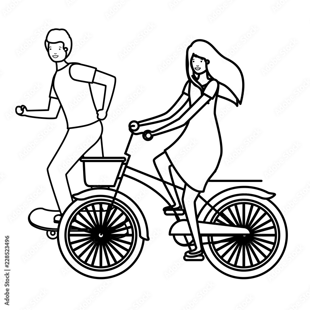 young couple practicing sports characters young couple practicing sports characters