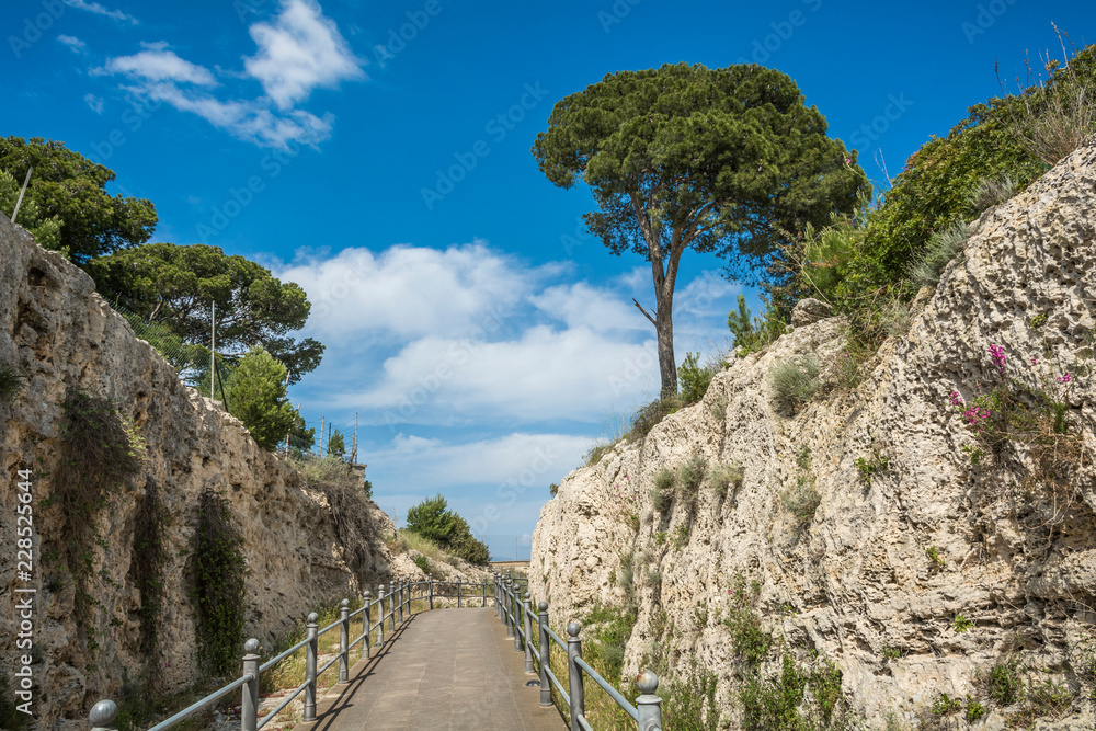 scenic walk in the city of Cagliari, Sardinia,Italy. The walk, which go throug the west walls of the historic district of 'Castello' , is one of the most evocative views of the city of Cagliari