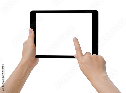 tablet black color with blank touch screen isolated on white background