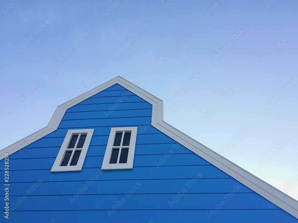 Beautiful colorful house and blue sky background