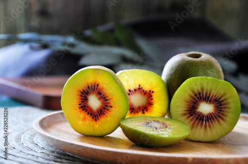 Close up Detail Pieces of Red Kiwifruit on Plate