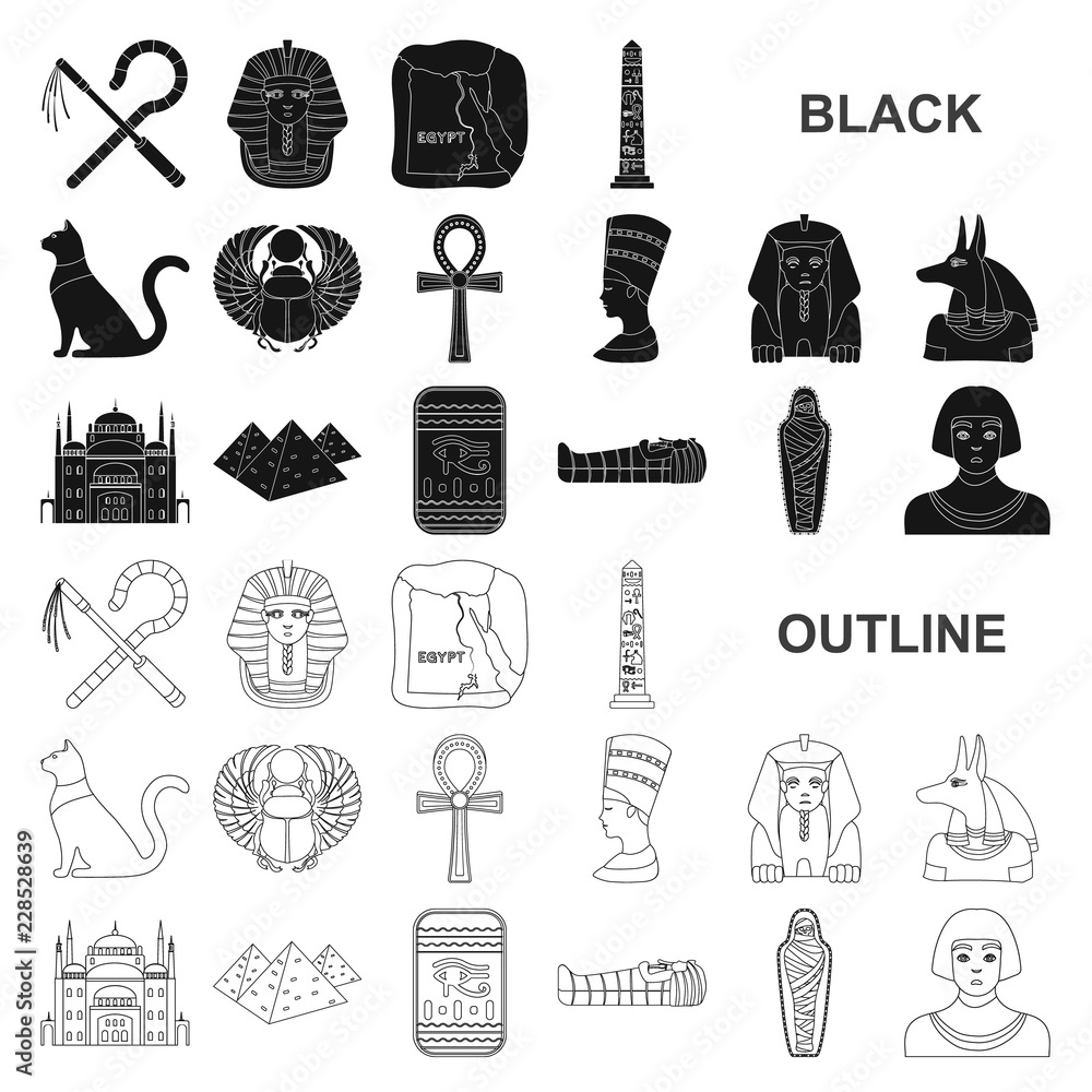 Ancient Egypt black icons in set collection for design. The reign of ...