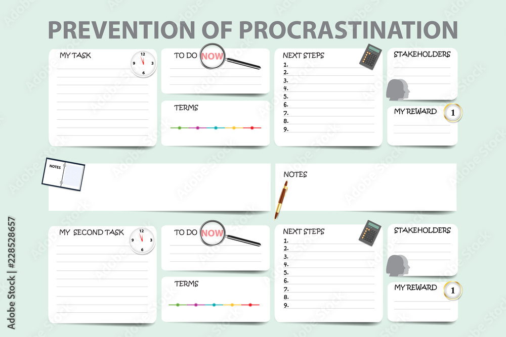 Prevention of procrastination template vector ready for writing two tasks Prevention of procrastination template vector ready for writing two tasks