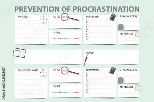 Prevention of procrastination template vector ready for writing two tasks