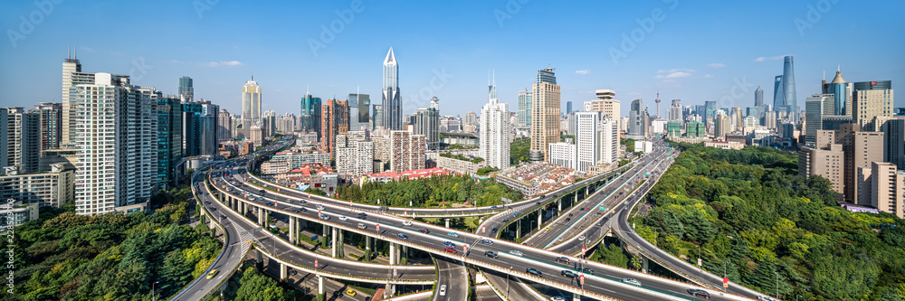 Naklejka premium Panorama panoramę Szanghaju, Chińska Republika Ludowa
