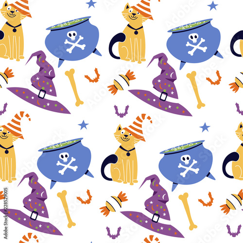 Halloween Vector seamless pattern. Holiday Design elements