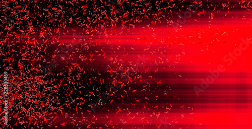 Niewyraźny ruch. Czerwone poziome neonowe jarzy się linie z cząsteczkami na czarnym tle. Abstrakcjonistyczna ilustracja z jarzyć się zamazanych światła. Tło z błyszczącymi racami