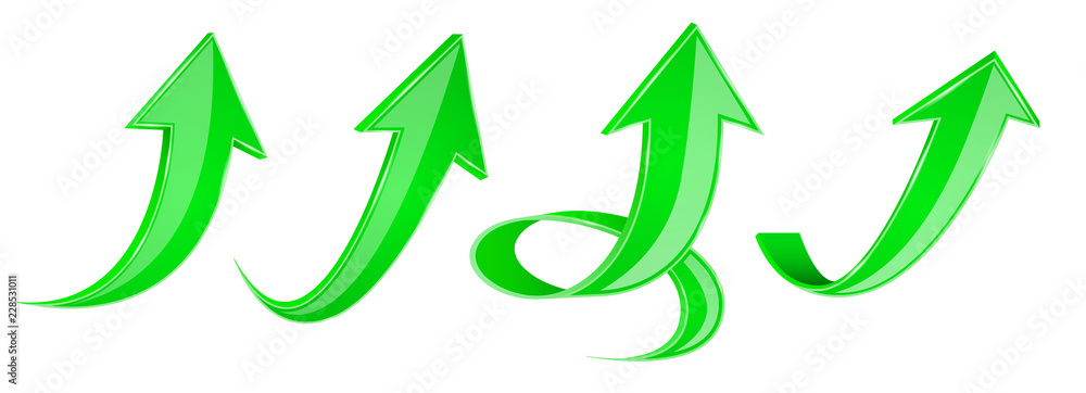 Green arrows set. 3d web UP icons Green arrows set. 3d web UP icons