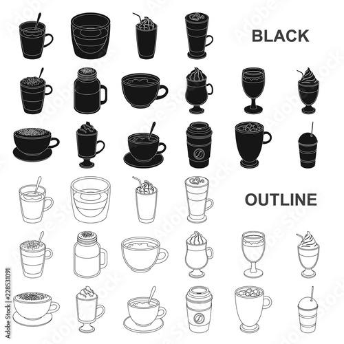 Different kinds of coffee black icons in set collection for design. Coffee drink vector symbol stock web illustration.