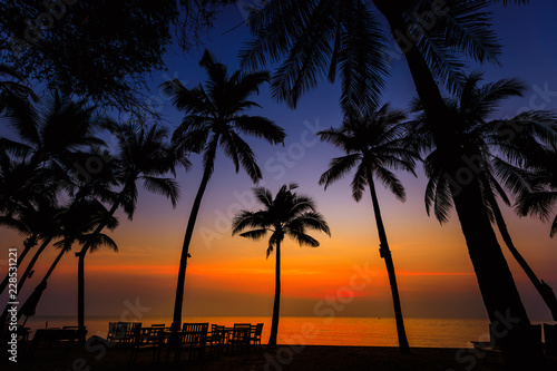 background landscape silhouette coconut and table food