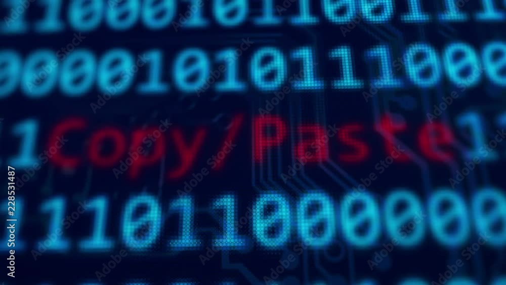 Copy / Paste word text between random binary data in 4k animation 3d rendered with depth of field Copy / Paste word text between random binary data in 4k animation 3d rendered with depth of field