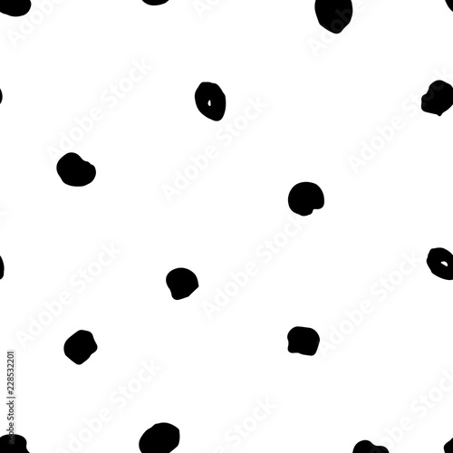 Monochrome seamless pattern with scattered doodle spots. Modern stylish scattering blot texture. Wallpaper, paper, fabric, textile design.